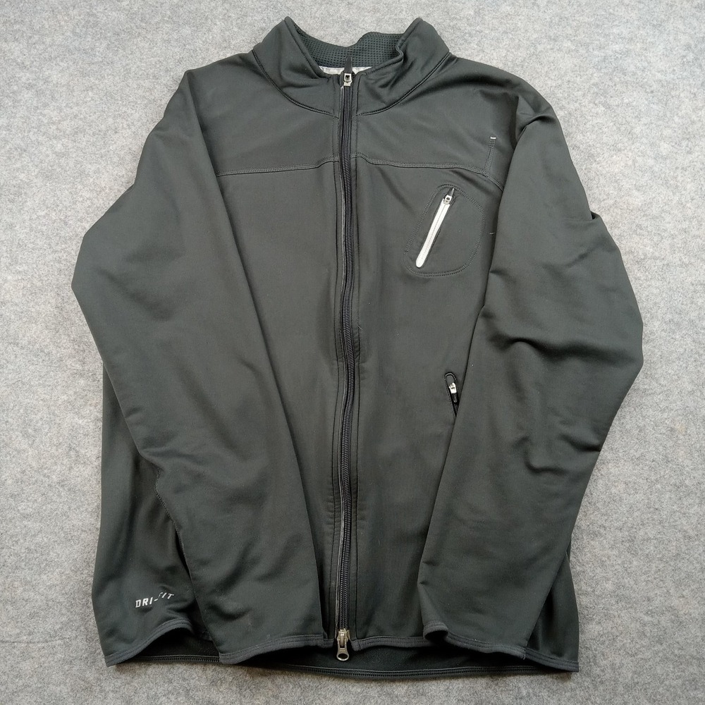 Nike Jacket Mens Small Black Dri-Fit Full Zip Fleece Lined Athletic Zip Pockets